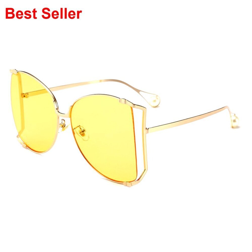 Oversized Semi-Rimless Sunglasses Retro Metal Frame Pearl Design
